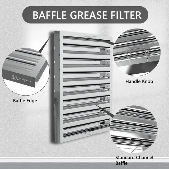 Alt view image 3 of 6 - Stainless Steel Commercial Kitchen Hood Filter, Range Hood Baffle Grease Filter for Restaurant Exhaust Hoods, UL/NSF Listed, 24.5W x 19.5H Inch 7 Grooves Hood Filters5 Pack