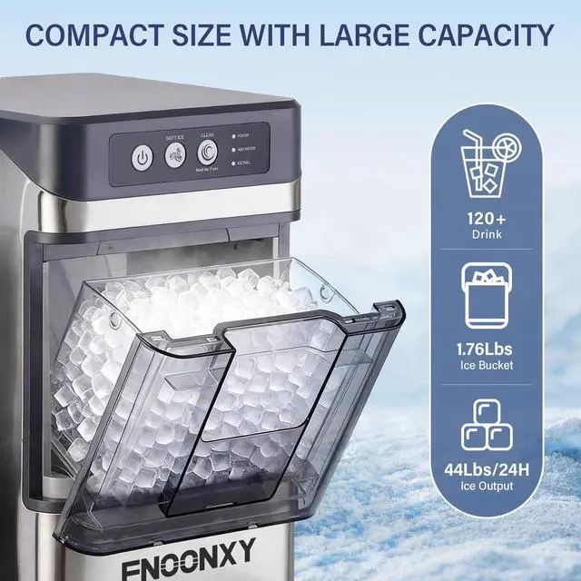 Alt view image 3 of 7 - Countertop Nugget Ice Maker, 44Lbs/24H with 0.8 Gallon Tank, Soft Chewable Pellet Ice Ready in 6min, Self-Cleaning Portable Ice Machine Portable with Ice Scoop for Home (Ice Maker-44Lbs)
