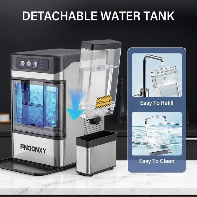 Alt view image 4 of 7 - Countertop Nugget Ice Maker, 44Lbs/24H with 0.8 Gallon Tank, Soft Chewable Pellet Ice Ready in 6min, Self-Cleaning Portable Ice Machine Portable with Ice Scoop for Home (Ice Maker-44Lbs)