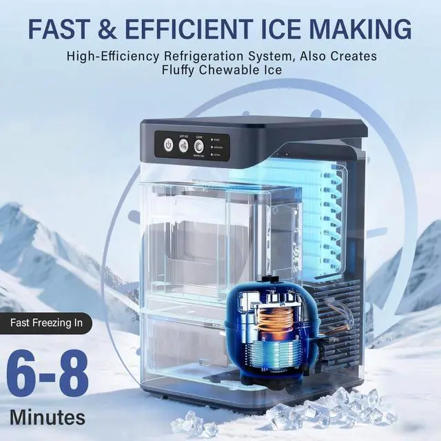 Alt view image 2 of 7 - Countertop Nugget Ice Maker, 44Lbs/24H with 0.8 Gallon Tank, Soft Chewable Pellet Ice Ready in 6min, Self-Cleaning Portable Ice Machine Portable with Ice Scoop for Home (Ice Maker-44Lbs)