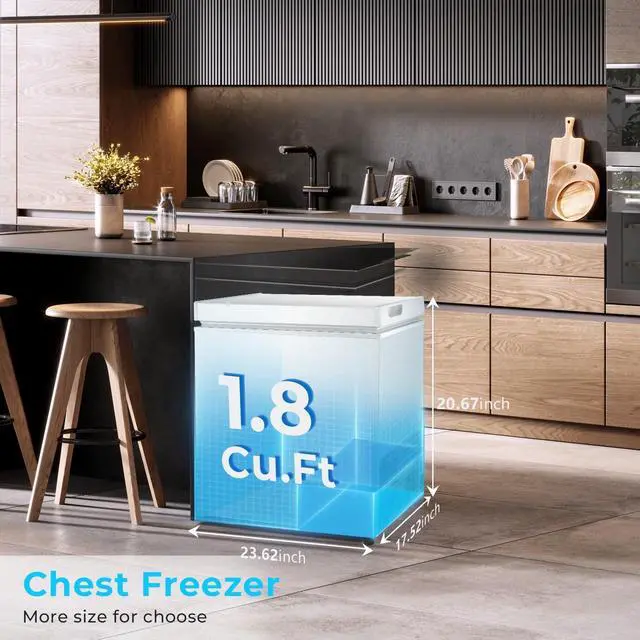 Alt view image 3 of 7 - Chest Freezer 2.0 Cubic Feet Deep Freezer with 2 Removable Baskets, Free Standing Top open Door Compact Freezer, Adjustable Temperature for Home Dorm, Bar, Basement, Kitchen