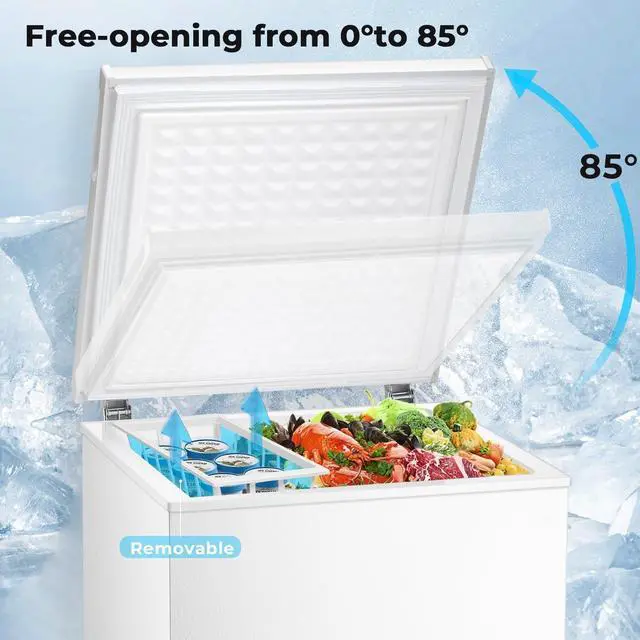 Alt view image 4 of 7 - Chest Freezer 2.0 Cubic Feet Deep Freezer with 2 Removable Baskets, Free Standing Top open Door Compact Freezer, Adjustable Temperature for Home Dorm, Bar, Basement, Kitchen