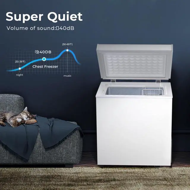 Alt view image 5 of 7 - Chest Freezer 2.0 Cubic Feet Deep Freezer with 2 Removable Baskets, Free Standing Top open Door Compact Freezer, Adjustable Temperature for Home Dorm, Bar, Basement, Kitchen