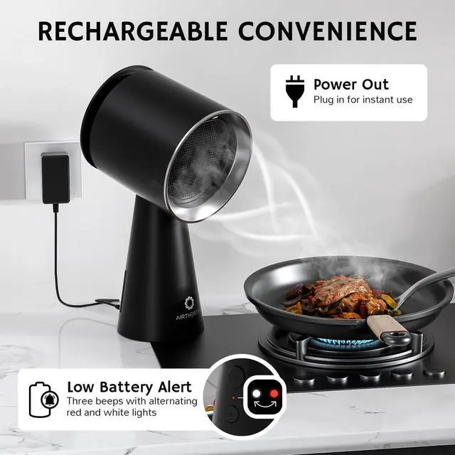Alt view image 7 of 7 - Portable Range Hood with Rechargeable Battery, 3-Speed Suction Desktop Exhaust Fan, Tabletop Smoke Extractor for Indoor BBQ, Hibachi, RV, Apartment, and Dorm, RH180B Black