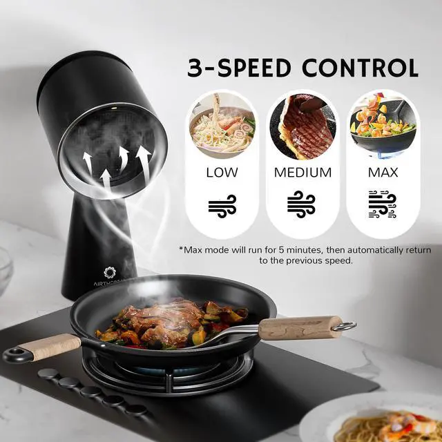 Alt view image 4 of 7 - Portable Range Hood with Rechargeable Battery, 3-Speed Suction Desktop Exhaust Fan, Tabletop Smoke Extractor for Indoor BBQ, Hibachi, RV, Apartment, and Dorm, RH180B Black