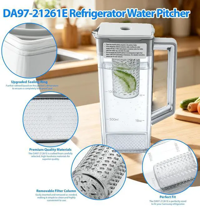 Alt view image 5 of 7 - DA97-21261E Water Pitcher Assembly Replacement for samsung Refrigerator | RF29A9671SR, RF29A9071SR, RF23A9671SR, etc Water Pitcher. No Leak, Includes 2 Extra Sealing Rings