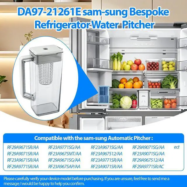 Alt view image 6 of 7 - DA97-21261E Water Pitcher Assembly Replacement for samsung Refrigerator | RF29A9671SR, RF29A9071SR, RF23A9671SR, etc Water Pitcher. No Leak, Includes 2 Extra Sealing Rings