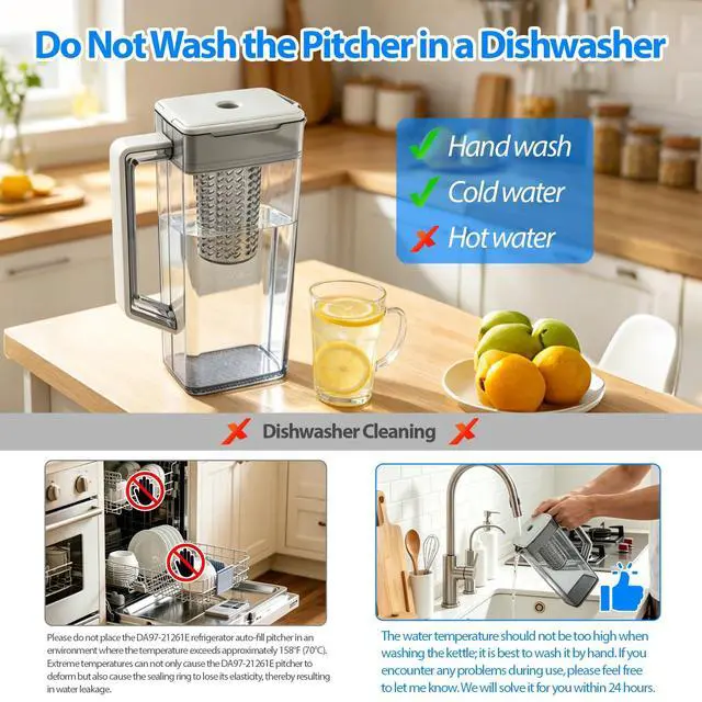 Alt view image 7 of 7 - DA97-21261E Water Pitcher Assembly Replacement for samsung Refrigerator | RF29A9671SR, RF29A9071SR, RF23A9671SR, etc Water Pitcher. No Leak, Includes 2 Extra Sealing Rings
