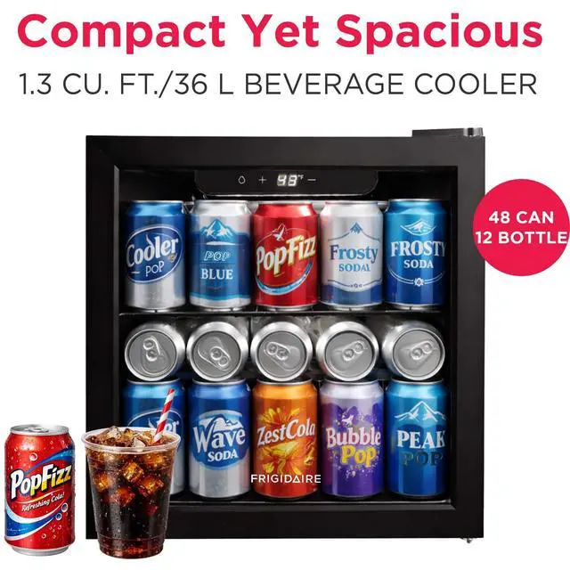 Alt view image 2 of 7 - 12-Bottle Cooler, 1.2 Cu. Ft. Glass Door Beverage Refrigerator, Digital Display Mini Fridge with Touch Controls, Adjustable Shelves, LED Lighting & Quiet Compressor Cooling