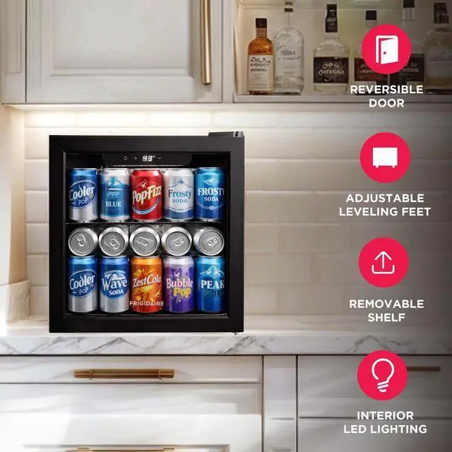 Alt view image 3 of 7 - 12-Bottle Cooler, 1.2 Cu. Ft. Glass Door Beverage Refrigerator, Digital Display Mini Fridge with Touch Controls, Adjustable Shelves, LED Lighting & Quiet Compressor Cooling