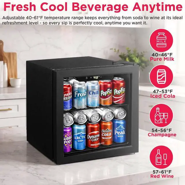 Alt view image 4 of 7 - 12-Bottle Cooler, 1.2 Cu. Ft. Glass Door Beverage Refrigerator, Digital Display Mini Fridge with Touch Controls, Adjustable Shelves, LED Lighting & Quiet Compressor Cooling