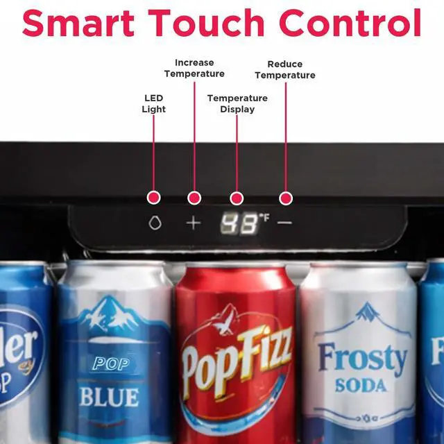 Alt view image 6 of 7 - 12-Bottle Cooler, 1.2 Cu. Ft. Glass Door Beverage Refrigerator, Digital Display Mini Fridge with Touch Controls, Adjustable Shelves, LED Lighting & Quiet Compressor Cooling