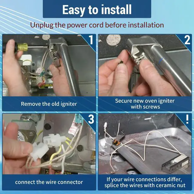 Alt view image 7 of 7 - 4 Pcs Gas Oven Igniter Compatible with WB13K21, IG9998, AP2020569 PS231280 | Compatible with GE Hotpoint Kenmore, Fix No Heat, Slow Ignition, Uneven Baking, Fast Heating, Easy Range Repair Replacement