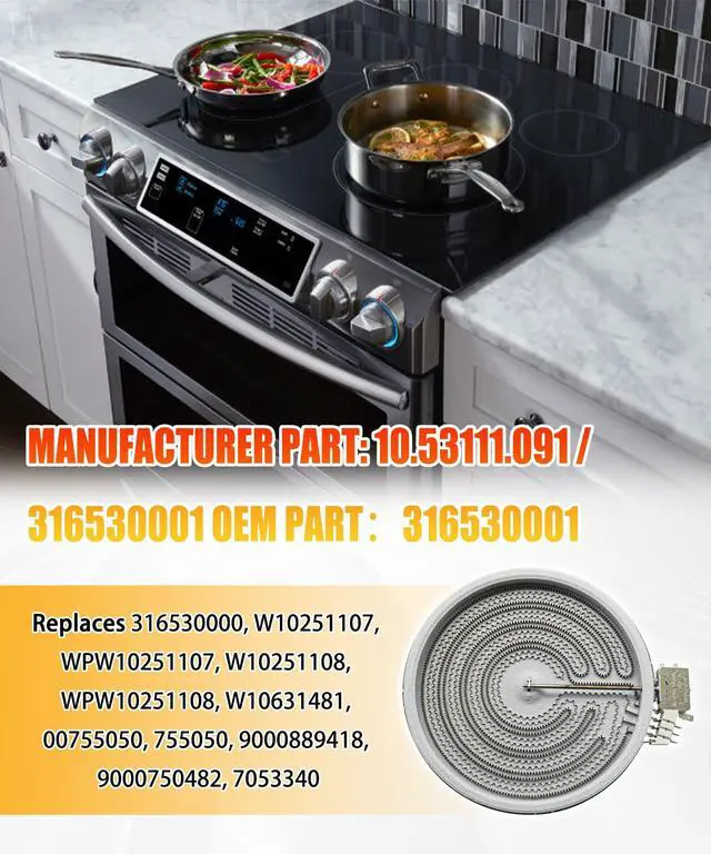 Alt view image 3 of 6 - 316530000 316530001 9" Range Oven Dual Radiant Surface Element Replacement | Fits for Frigidaire Electrolux Stove, 3200(1100)W Burner Replaces AP5983959, 316530000, 4279207, PS11723364,W10251108
