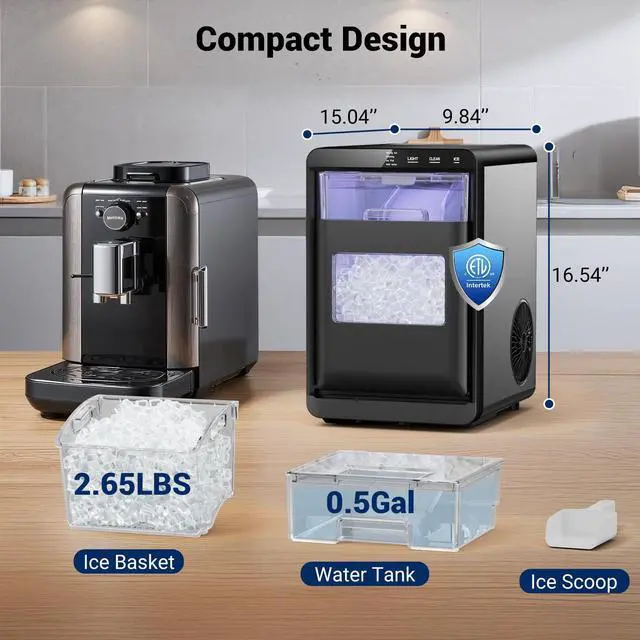 Alt view image 7 of 7 - Nugget Ice Maker, 44lbs/24h Ice Makers Countertop, Self-Cleaning Pellet Ice Maker with LCD Display, 5-15 Minute Fast Ice Making, Chewable Ice Maker for Home/Kitchen/Office