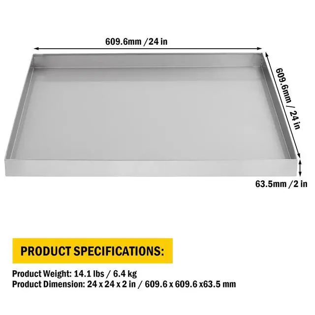 Alt view image 2 of 7 - 24 in x 24 in Washing Machine Pan for Washer and Dryer and Small Appliances, 304 Stainless Steel Washing Machine Tray with 4 Pcs Anti-Vibration Washing Machine Feet, No Hole