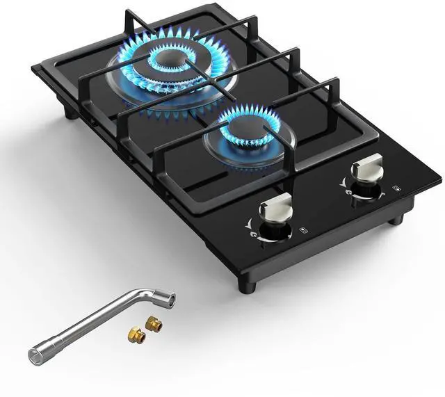 Main image of Gas Stove 2 Burner Propane Cooktop 12 inch, Tempered Glass Portable Gas Cooktop Stove Burner with Thermocouple Protection, Lpg/Ng Dual Fuel Built-in Hob for Apartments, Small Kitchen