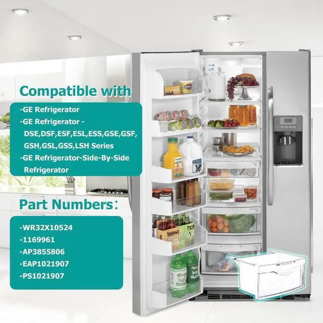 Alt view image 2 of 7 - WR32X10524 Bottom Drawer, AP3855806 Meat Pan Assembly, Compatible with GE Refrigerators, Replacement Models: 1169961, EAP1021907, PS1021907