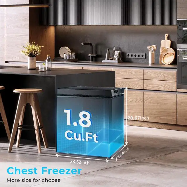Alt view image 2 of 7 - Chest Freezer 2.0 Cubic Feet Compact Freezer with 2 Removable Baskets, Free Standing Top open Door Deep Freezer, Adjustable Temperature for Home Dorm, Bar, Basement, Kitchen