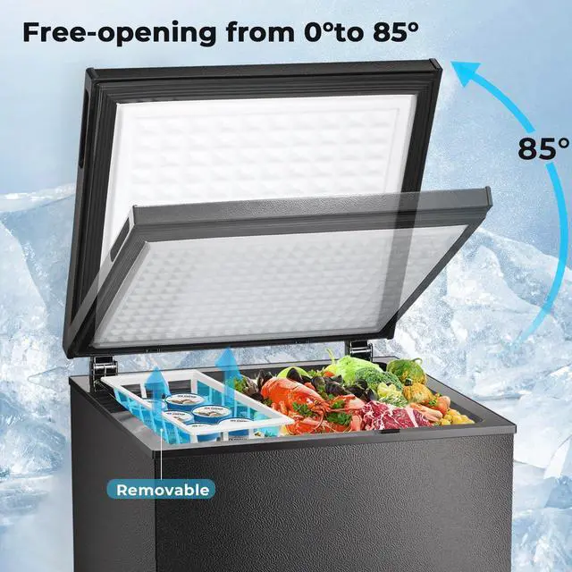 Alt view image 3 of 7 - Chest Freezer 2.0 Cubic Feet Compact Freezer with 2 Removable Baskets, Free Standing Top open Door Deep Freezer, Adjustable Temperature for Home Dorm, Bar, Basement, Kitchen