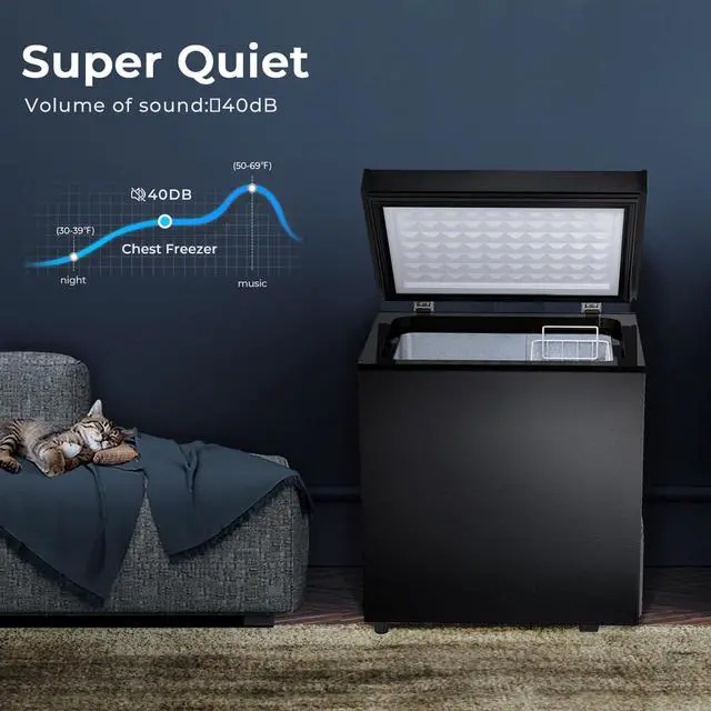 Alt view image 4 of 7 - Chest Freezer 2.0 Cubic Feet Compact Freezer with 2 Removable Baskets, Free Standing Top open Door Deep Freezer, Adjustable Temperature for Home Dorm, Bar, Basement, Kitchen