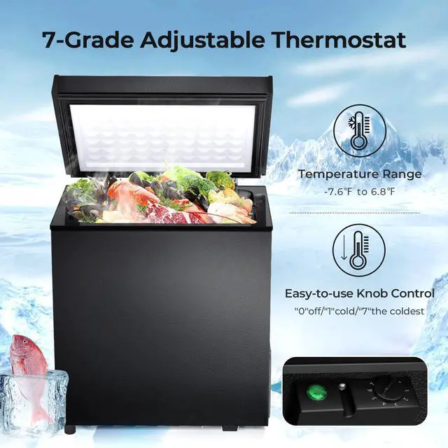 Alt view image 6 of 7 - Chest Freezer 2.0 Cubic Feet Compact Freezer with 2 Removable Baskets, Free Standing Top open Door Deep Freezer, Adjustable Temperature for Home Dorm, Bar, Basement, Kitchen