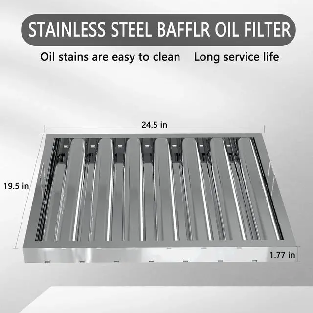 Alt view image 2 of 6 - Stainless Steel Commercial Kitchen Hood Filter, Range Hood Baffle Grease Filter for Restaurant Exhaust Hoods, UL/NSF Listed, 24.5W x 19.5H Inch 7 Grooves Hood Filters5 Pack