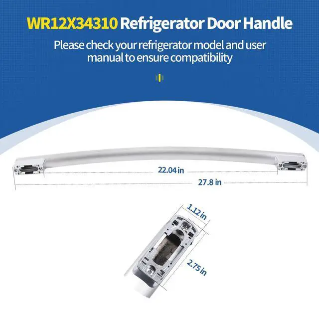 Alt view image 4 of 7 - WR12X34310 Freezer Door Handle Replacement for GE Refrigerator, Stainless Steel Freezer Drawer Handle Compatible with GNE25J GFE24J GDE25ESK GWE19J GYE18J Series