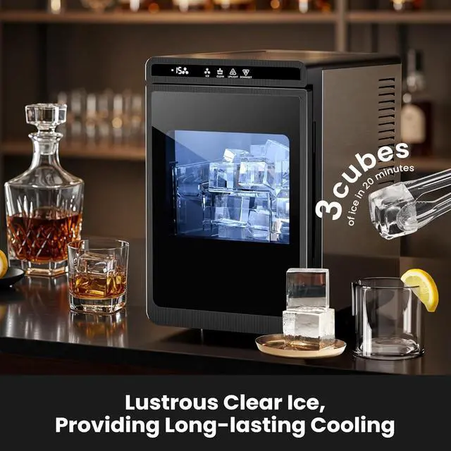 Alt view image 2 of 7 - Clear Large Ice Cube Maker, Square Ice Cubes for Cocktails/Whiskey | 1.6" Square Ice Cubes,3 Pcs in 20 Mins, 155pcs/Day, 24H Timer, Self-Cleaning, 5 Ice Sizes, for Whiskey, Cocktails & Bourbon