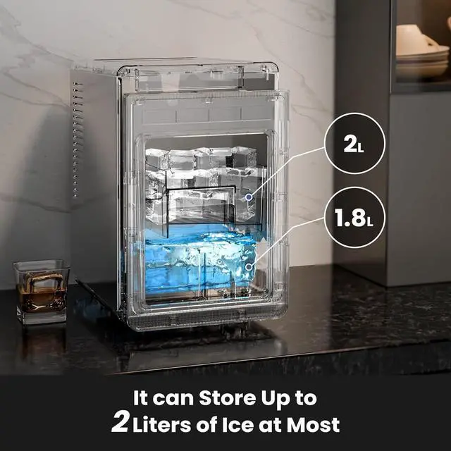 Alt view image 3 of 7 - Clear Large Ice Cube Maker, Square Ice Cubes for Cocktails/Whiskey | 1.6" Square Ice Cubes,3 Pcs in 20 Mins, 155pcs/Day, 24H Timer, Self-Cleaning, 5 Ice Sizes, for Whiskey, Cocktails & Bourbon