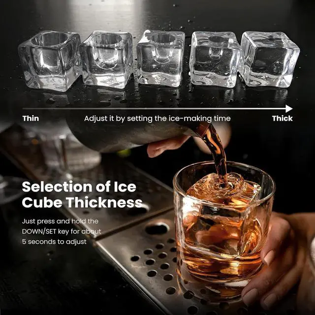 Alt view image 7 of 7 - Clear Large Ice Cube Maker, Square Ice Cubes for Cocktails/Whiskey | 1.6" Square Ice Cubes,3 Pcs in 20 Mins, 155pcs/Day, 24H Timer, Self-Cleaning, 5 Ice Sizes, for Whiskey, Cocktails & Bourbon