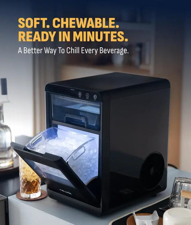 Alt view image 3 of 7 - Nugget Ice Maker Countertop | 44 lbs/Day Pebble Ice Machine with Self-Cleaning | Soft Chewable Pebble & Sonic-Style Ice | Black Stainless Steel