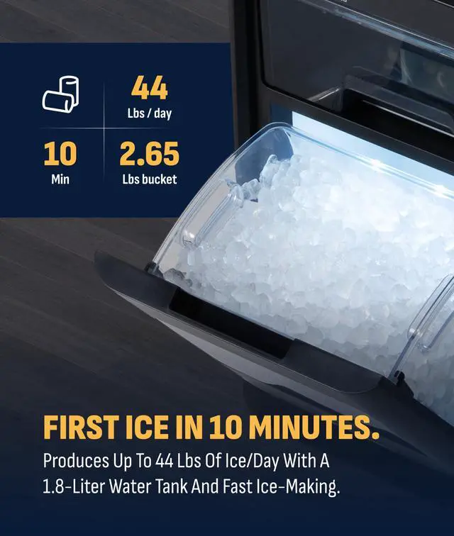 Alt view image 7 of 7 - Nugget Ice Maker Countertop | 44 lbs/Day Pebble Ice Machine with Self-Cleaning | Soft Chewable Pebble & Sonic-Style Ice | Black Stainless Steel