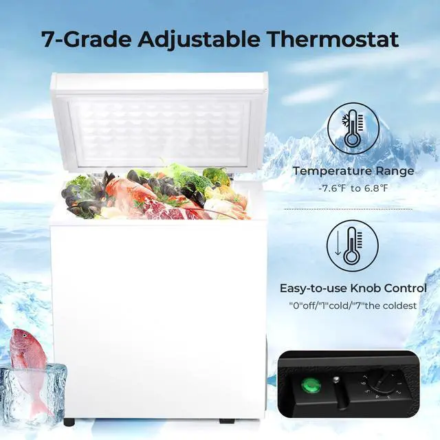 Alt view image 7 of 7 - Chest Freezer 2.0 Cubic Feet Deep Freezer with 2 Removable Baskets, Free Standing Top open Door Compact Freezer, Adjustable Temperature for Home Dorm, Bar, Basement, Kitchen