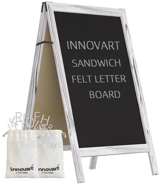 Main image of A-Frame Sidewalk Sign 36" x 20", Double-Sided Felt Sandwich Letter Board with Changeable Letters, Letter Board Sign with Stand for Restaurant, Retail, Church, Wedding, Outdoor Event, White