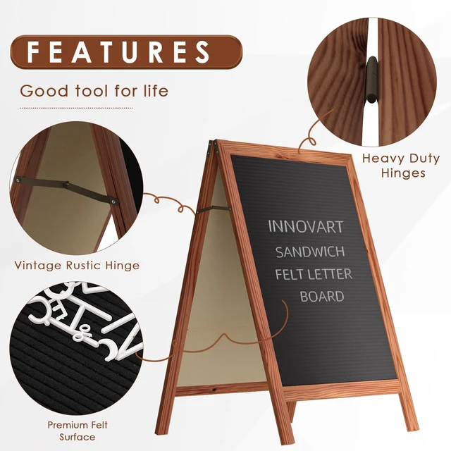 Alt view image 5 of 7 - A-Frame Sidewalk Sign 40" x 26", Double-Sided Felt Sandwich Letter Board with Changeable Letters, Letter Board Sign with Stand for Restaurant, Retail, Church, Wedding, Outdoor Event, Dark Brown