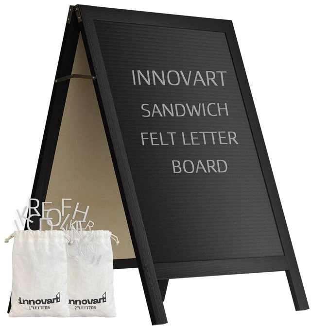 Main image of A-Frame Sidewalk Sign 40" x 26", Double-Sided Felt Sandwich Letter Board with Changeable Letters, Letter Board Sign with Stand for Restaurant, Retail, Church, Wedding, Outdoor Event, Black