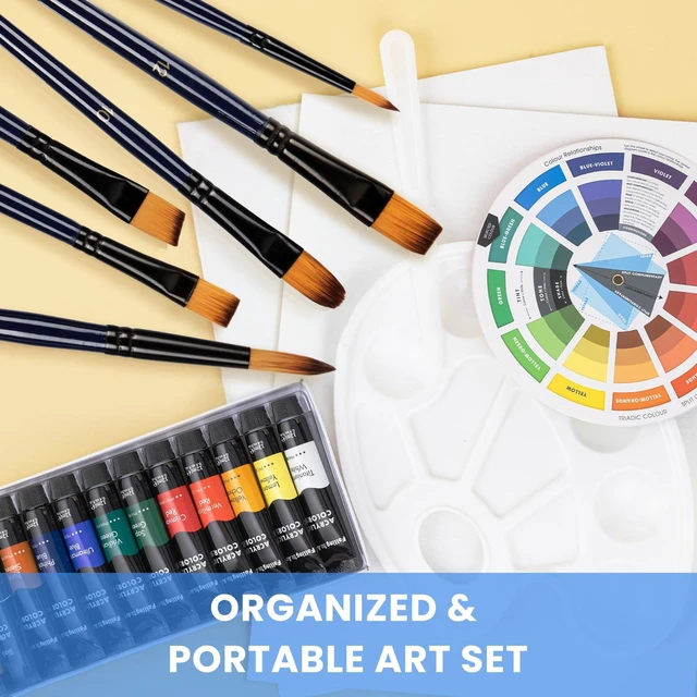 Alt view image 5 of 6 - 37 Pcs Acrylic Painting Set with French Easel, Gray Professional Artist Easel Kit with Canvas, Paintbrush, Paints Suitable for Adults, Artists and Beginners