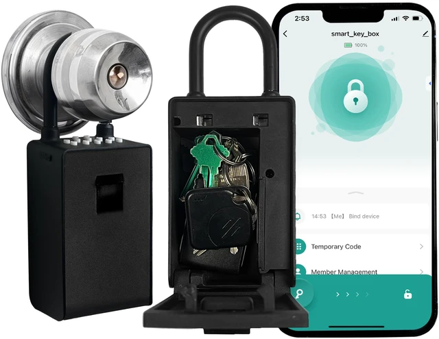 Main image of Smart Wall Mount Key Lock Box with Bluetooth Keyless Entry, Extra Large for Keys & Access Cards, Auto Lock, App Control, IP65 Waterproof, Secure Code, for Home, Office, & Airbnb (Standard)