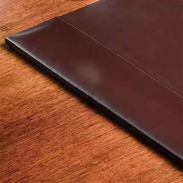 Alt view image 5 of 6 - Professional Leather Desk Mat Brown Writing Surface, Raised Edge Stitching Desk Protector, Large Leather Executive Desk Pad (30" x 18")