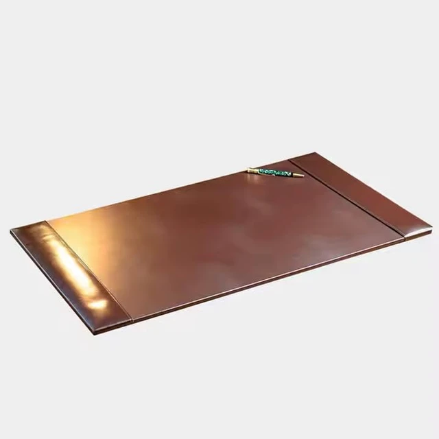 Alt view image 6 of 6 - Professional Leather Desk Mat Brown Writing Surface, Raised Edge Stitching Desk Protector, Large Leather Executive Desk Pad (30" x 18")