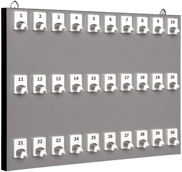 Main image of Keystand Key Holder #30PGS with 30 Numbered Hooks for Real Estate Offices and Rentals (30 Sets of Tag & Ring Included) - Gray Melamine