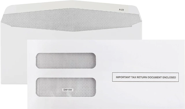 Main image of 500 1099 NEC Tax Form Envelopes Designed for Printed 1099 NEC Forms 2025 (will not work for 2026 Nec) -Gummed Seal- Double-Window, Security Tinted Envelopes, Fits Preprinted 3 up 1099 NEC, Box of 500