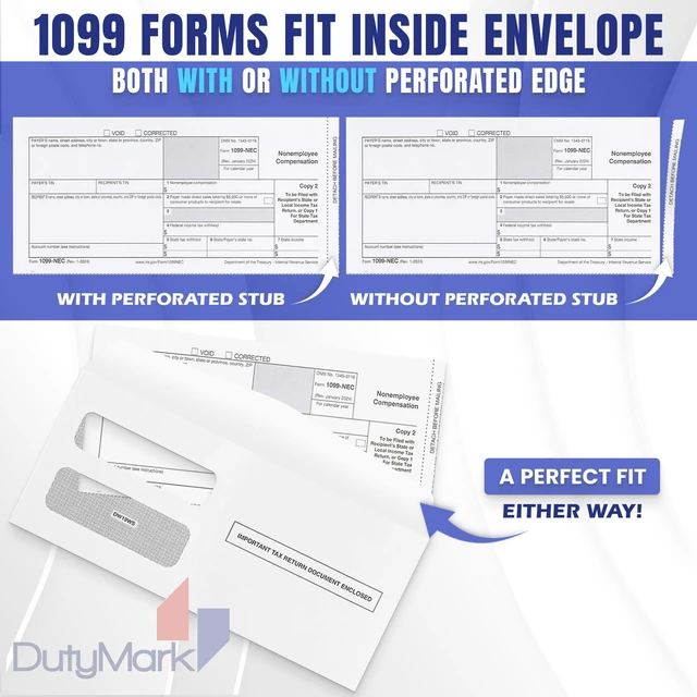 Alt view image 2 of 7 - 500 1099 NEC Tax Form Envelopes Designed for Printed 1099 NEC Forms 2025 (will not work for 2026 Nec) -Gummed Seal- Double-Window, Security Tinted Envelopes, Fits Preprinted 3 up 1099 NEC, Box of 500