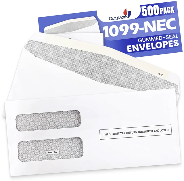 Alt view image 4 of 7 - 500 1099 NEC Tax Form Envelopes Designed for Printed 1099 NEC Forms 2025 (will not work for 2026 Nec) -Gummed Seal- Double-Window, Security Tinted Envelopes, Fits Preprinted 3 up 1099 NEC, Box of 500