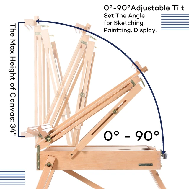 Alt view image 4 of 6 - Beechwood French Easel with Sketch Box & Storage Drawer, Portable Folding Tripod Field Easel for Plein Air Painting, Adjustable Height up to 71", Holds Canvas up to 34", Natural Wood
