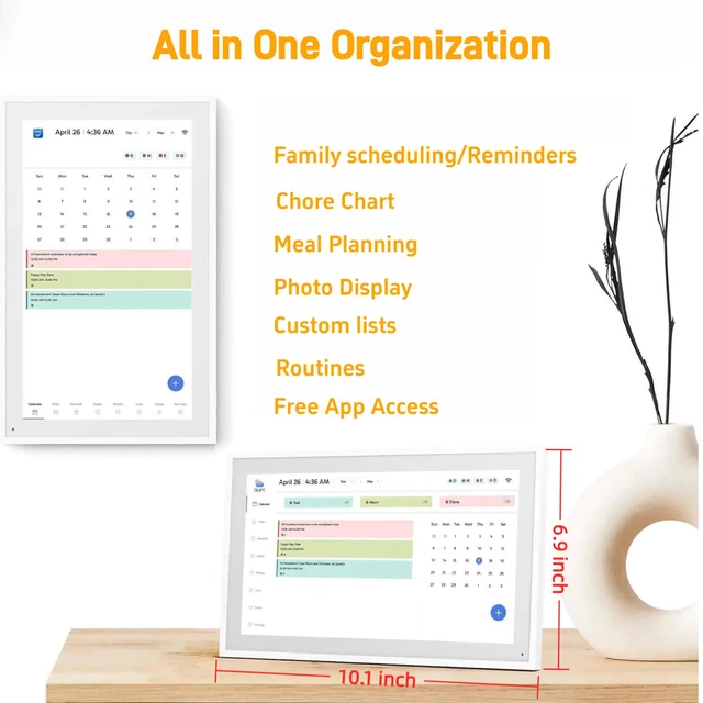 Alt view image 3 of 5 - 10.1 Inch Smart Digital Family Calendar, White 10.1in digital calendar, 1280x800 touchscreen, 32GB WiFi sync, wall desk mount, stylus, screen guard, art gallery meal plan
