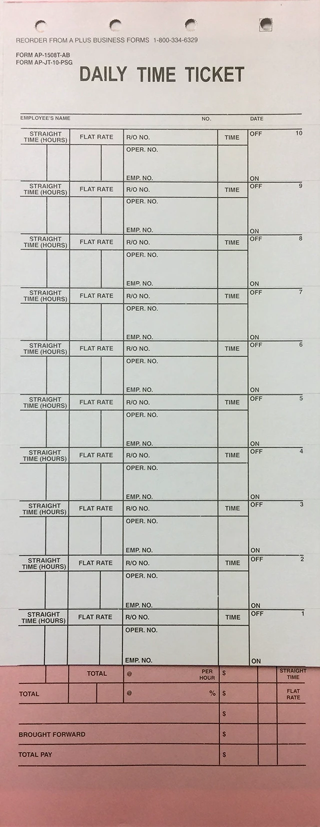 Main image of Mechanic's Daily Time Ticket AP-1508T-AB, 250 Quantity (V8)