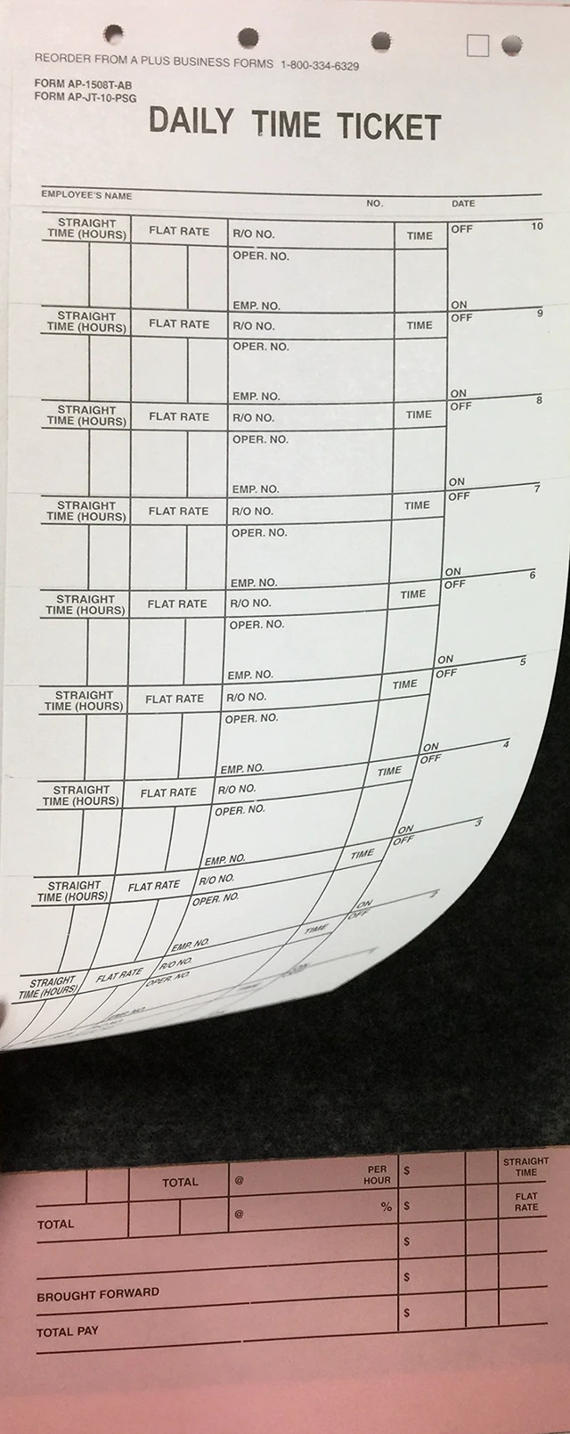 Alt view image 3 of 3 - Mechanic's Daily Time Ticket AP-1508T-AB, 250 Quantity (V8)