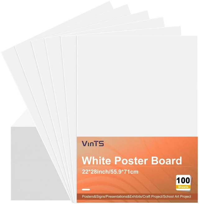 Main image of 100Pcs White Poster Board, 22" x 28" White Poster Paper Large Thickness Vision Poster Board Bulk for Art Display Board, Science Fair, DIY Art, School Arts & Crafts